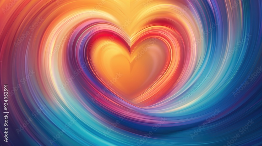 A vibrant heart shape emerges from colorful swirls, symbolizing love and passion in a captivating, abstract design.