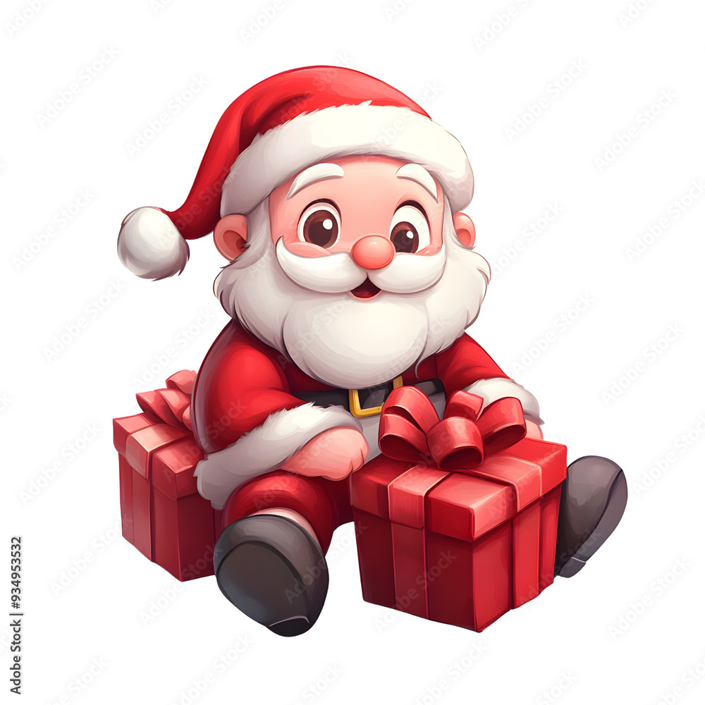 cute chubby cartoon santacaus sitting side big Gift Boxes clipart, watercolor clipart cute chubby cartoon santacaus sitting side big Gift Boxes clipart, watercolor clipart