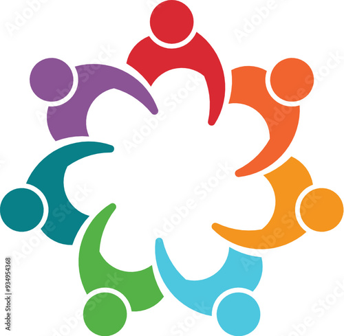 People Group of Seven Persons Vector Illustration