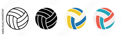 Volleyball ball icon set. Volleyball icons. Sport ball symbol. Ball in different style. Vector illustration