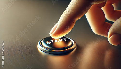 A hand is pressing a start button