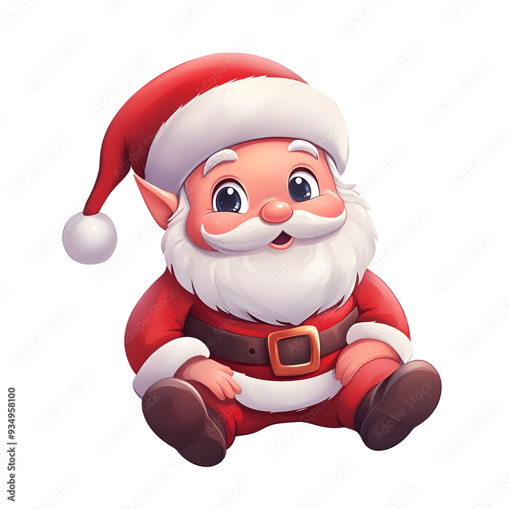cute chubby cartoon santacaus sitting side big Elves clipart, watercolor clipart