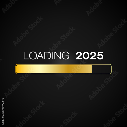 Vector of a loading bar in gold with the message loading 2025.