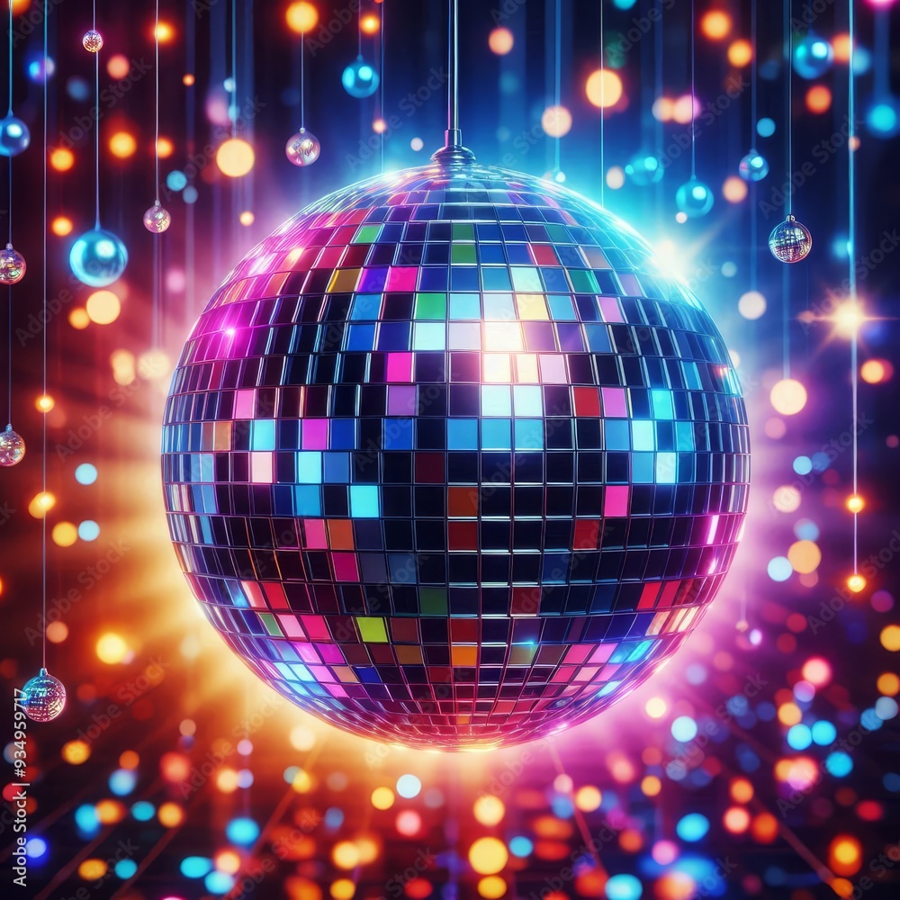 Obraz premium Colorful disco mirror ball nightclub sphere light. 