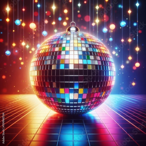 Colorful disco mirror ball nightclub sphere light. 