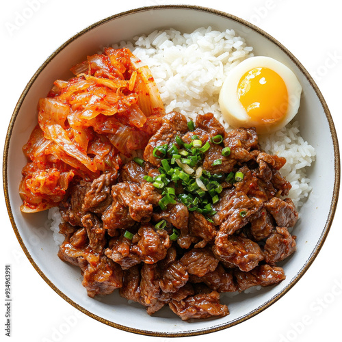 rice and Korean beef bulgogi with kimchi