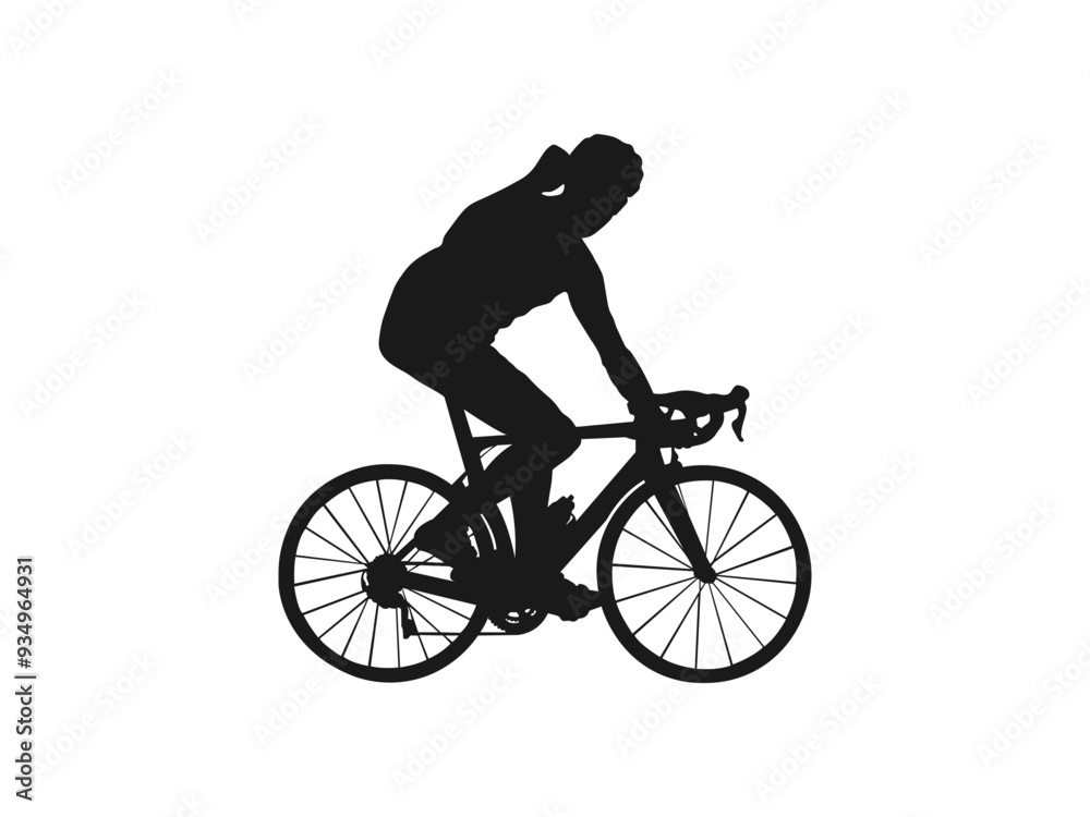 Naklejka premium Silhouette of a cyclist male. vector illustration. Mountain bike racing, man riding mountain bike isolated vector. Male bicyclist riding a bicycle vector silhouette isolated on white background.