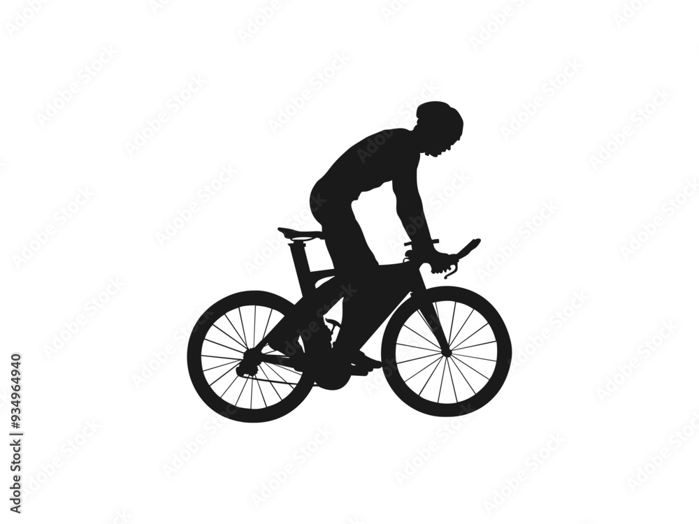 Obraz premium Silhouette of a cyclist male. vector illustration. Mountain bike racing, man riding mountain bike isolated vector. Male bicyclist riding a bicycle vector silhouette isolated on white background. 