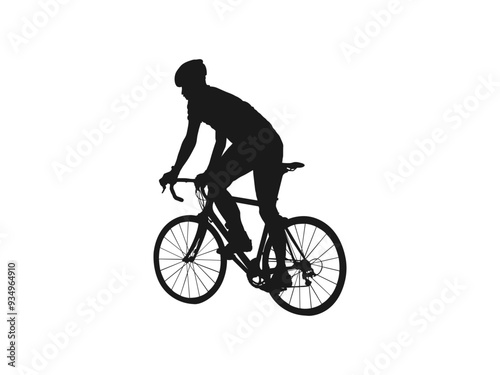 Silhouette of a cyclist male. vector illustration. Mountain bike racing, man riding mountain bike isolated vector. Male bicyclist riding a bicycle vector silhouette isolated on white background. 