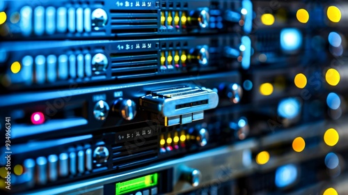 Close-up of a Server Rack with a Hard Drive Bay