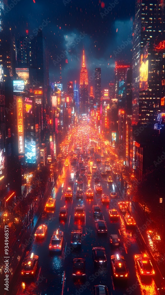 Obraz premium Futuristic 6G Powered Metropolis with Holographic Skyscrapers and Autonomous Drones