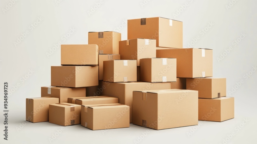 Stack of Brown Cardboard Boxes on White Background Stack of Brown Cardboard Boxes on White Background