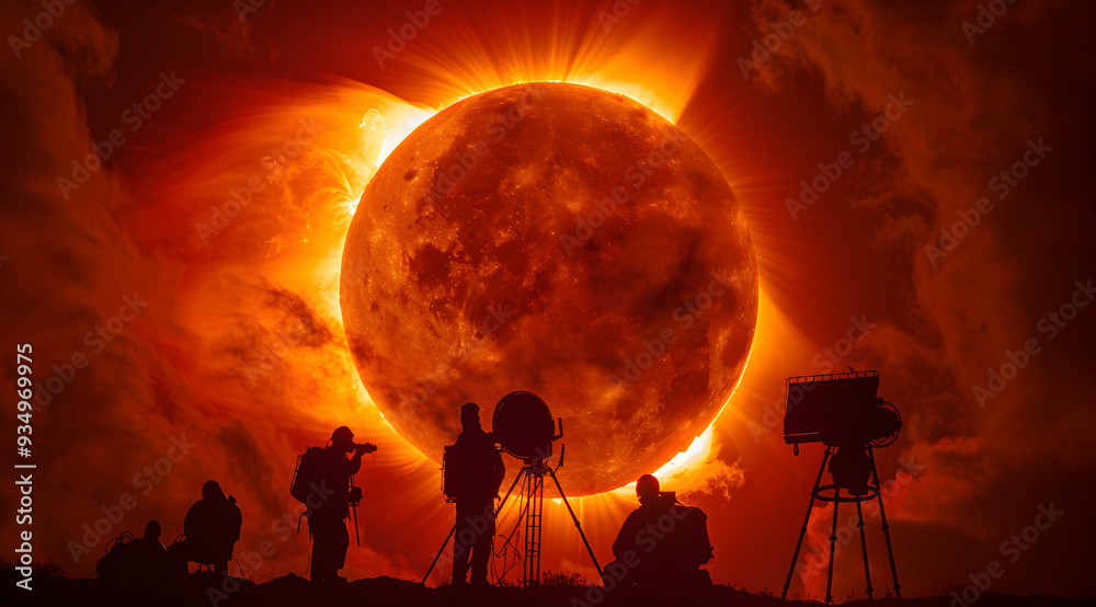 Silhouettes of People Observing a Red Giant Star - Illustration Silhouettes of People Observing a Red Giant Star - Illustration