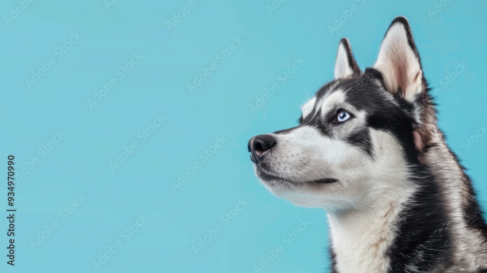 Husky Dog Portrait Against a Blue Background Husky Dog Portrait Against a Blue Background