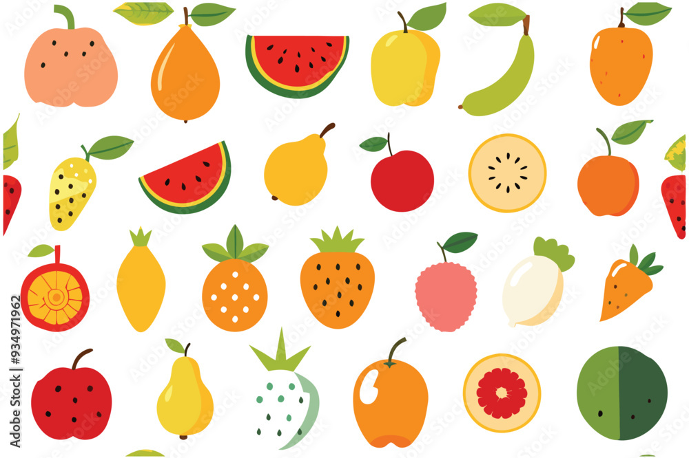 Vibrant set of colorful fresh fruit clip art.