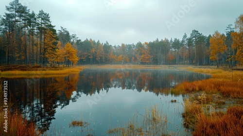 Serene Autumnal Lake Surrounded by Trees and Reflections