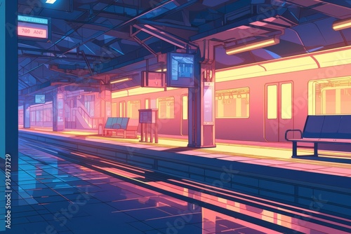 A peaceful underground station with the hum of trains in the background. Cozy vibe, Generative AI photo