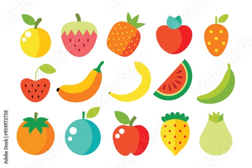 Vibrant set of colorful fresh fruit clip art.