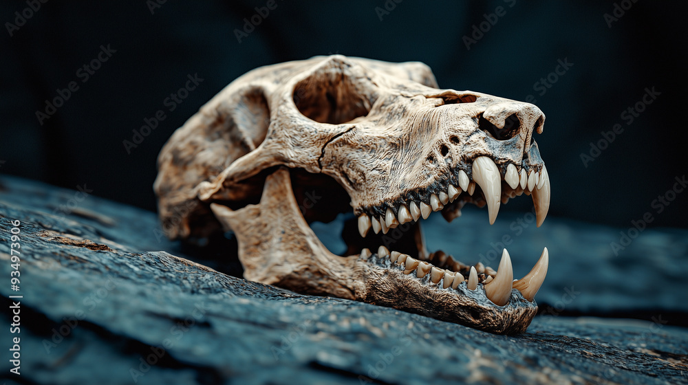 Wolf Skull Displayed on a Dark, Dramatic Background Wolf Skull Displayed on a Dark, Dramatic Background