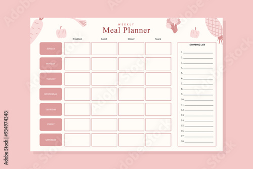 Hand drawn flat design meal planner template
