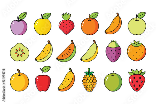 Vibrant set of colorful fresh fruit clip art.