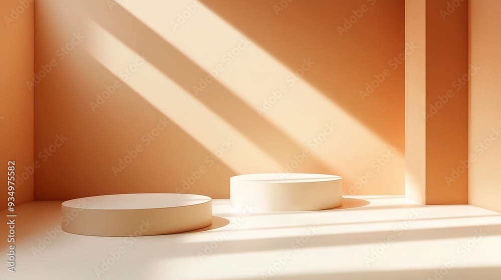 Sunlit Minimalism: Empty podiums bathed in warm sunlight Sunlit Minimalism: Empty podiums bathed in warm sunlight