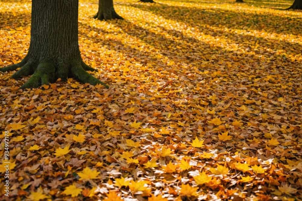 orange fall leaves in park, sunny autumn natural background orange fall leaves in park, sunny autumn natural background