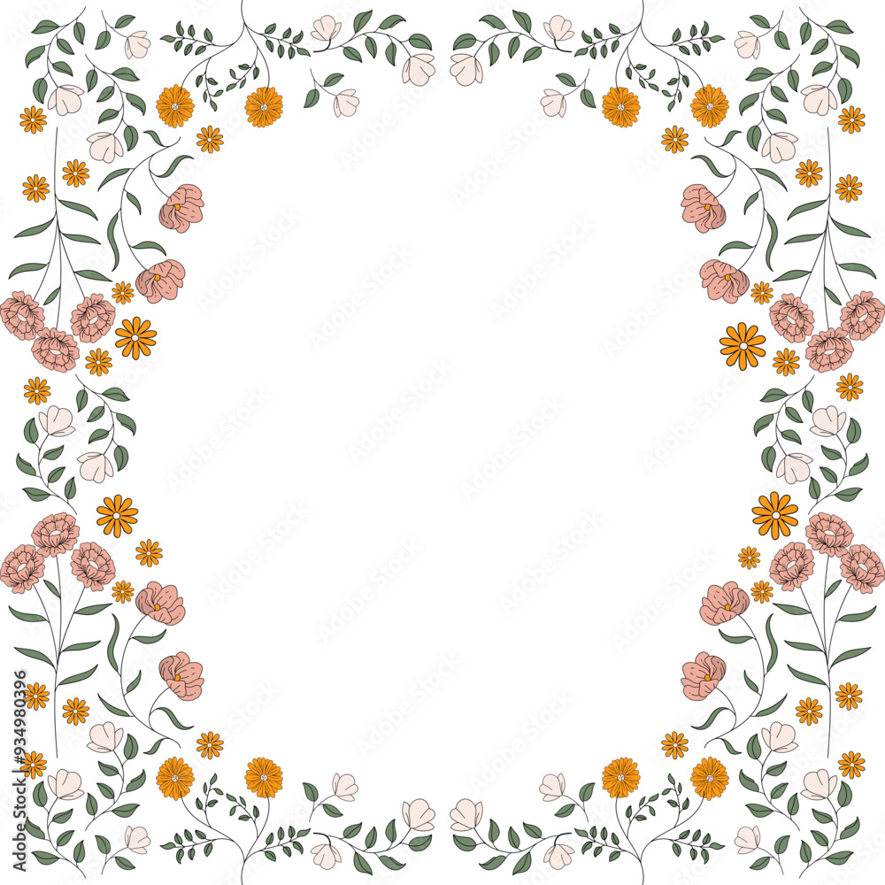 Vector Illustration of Groovy Boho Wildflower Rectangle Frame Vector Illustration of Groovy Boho Wildflower Rectangle Frame