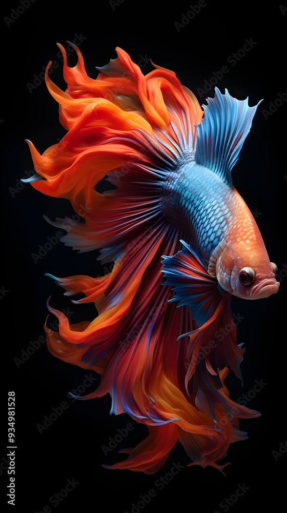 Vibrant Fighter Fish with Flowing Fins Against Dark Background