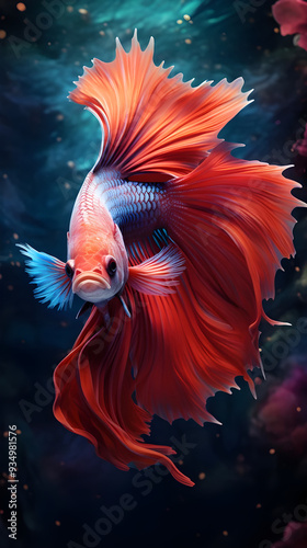 Vibrant Fighter Fish with Flowing Fins Against Dark Background