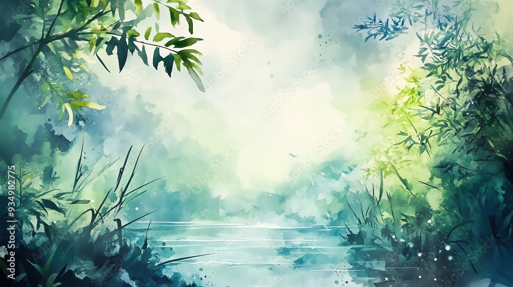 Watercolor Painting of a Tranquil River Scene