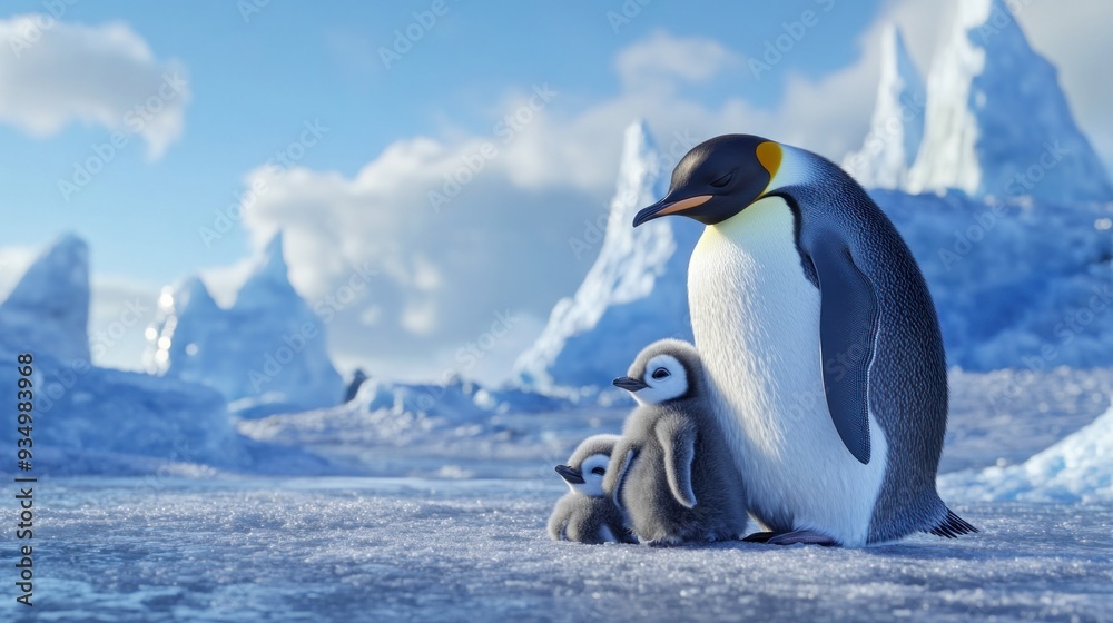 Fototapeta premium Emperor Penguin Family in the Antarctic