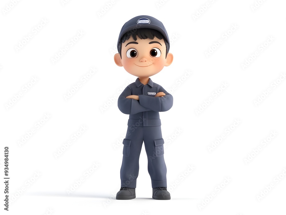 3D Animation of a Full Body Young Cartoon Boy Mechanic Standing at the Center in Automotive Repair Uniform Isolated on White Background 3D Animation of a Full Body Young Cartoon Boy Mechanic Standing at the Center in Automotive Repair Uniform Isolated on White Background