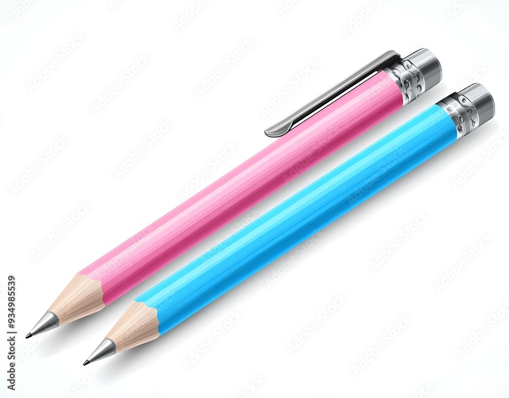 Pink and Blue Pencils on White Background. Pink and Blue Pencils on White Background.