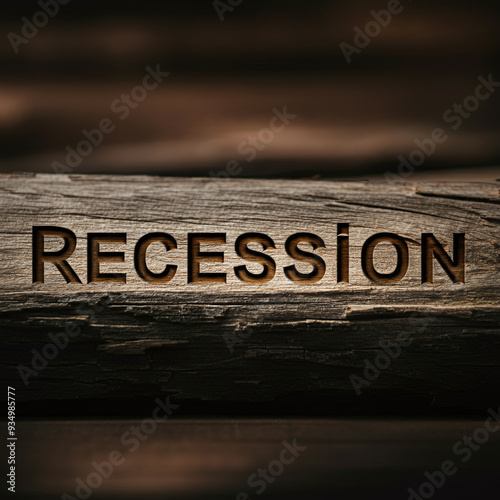 Recession. World global economy recession crisis. Business concept. Recession word text on wooden background