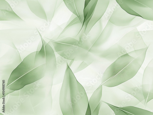 Light green leaf pattern with a delicate, airy feel. The translucent overlapping leaves create a soft, serene effect, evoking a sense of peace and nature.