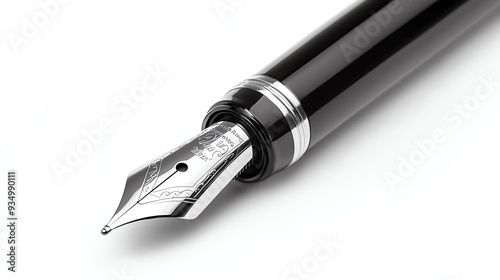 Close-up of a classic black fountain pen with silver accents.