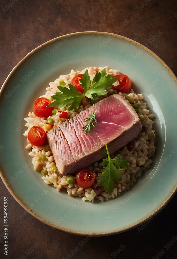 Delicious Fish dish with lemon and salad, Baked or fried salmon or tuna, seafood Healthy concept Delicious Fish dish with lemon and salad, Baked or fried salmon or tuna, seafood Healthy concept