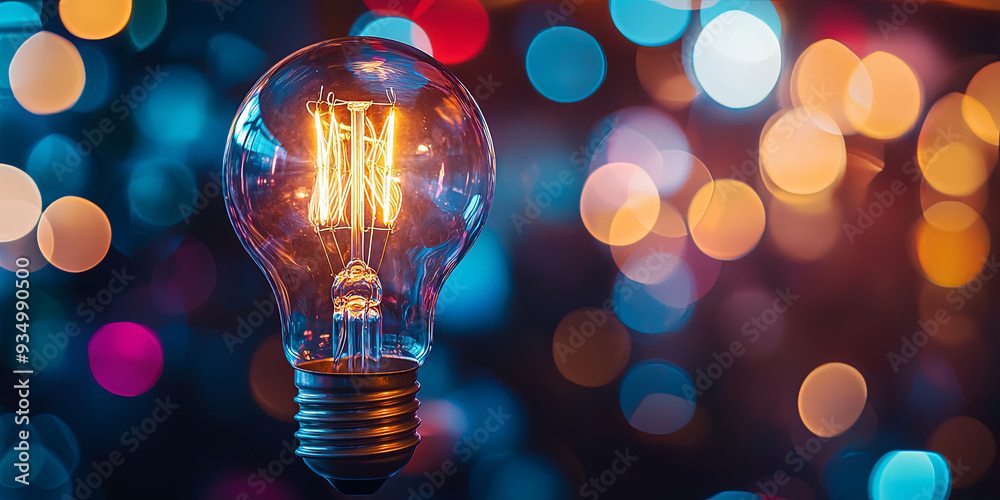 A light bulb with blurred lights in the background, generative AI A light bulb with blurred lights in the background, generative AI