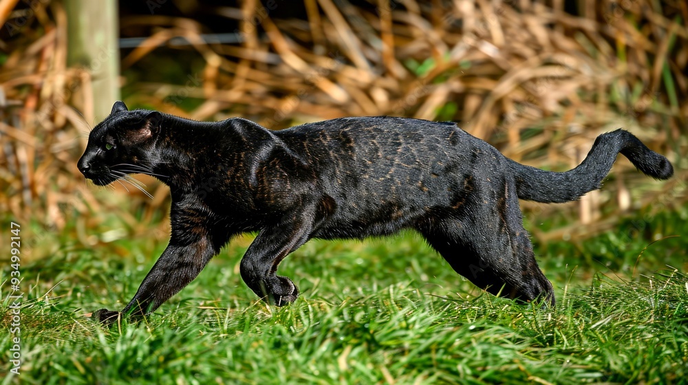 Obraz premium Black Panther Walking Through Grassy Field