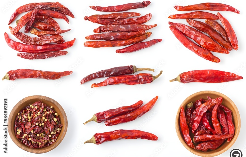 Dried red chili peppers on a white background. Dried red chili peppers on a white background.