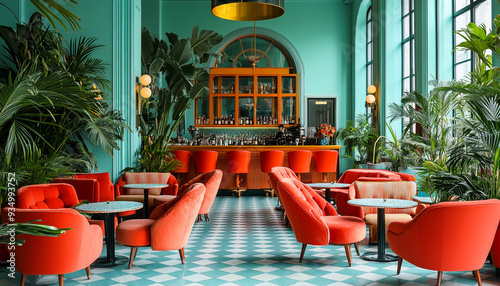 Tropical French Hotel Lobby Vibrant and Elegant 