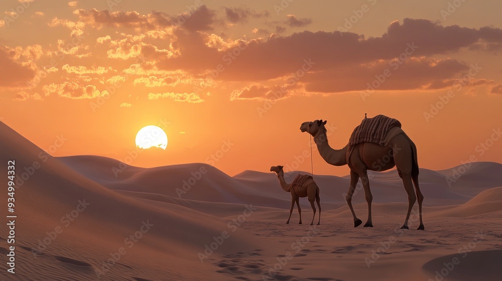 Camels in the Desert Sunset Camels in the Desert Sunset