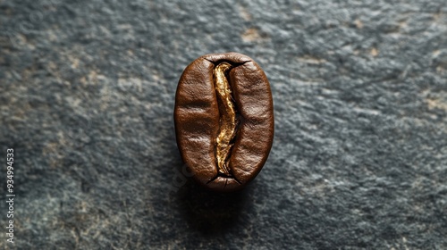 A Single Roasted Coffee Bean on a Gray Stone Surface photo