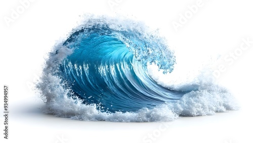 Isolated Blue Ocean Wave Crashing.