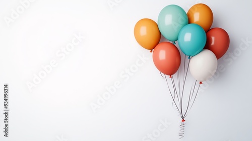 Colorful balloons floating against a white background, perfect for celebrations, parties, or festive occasions.