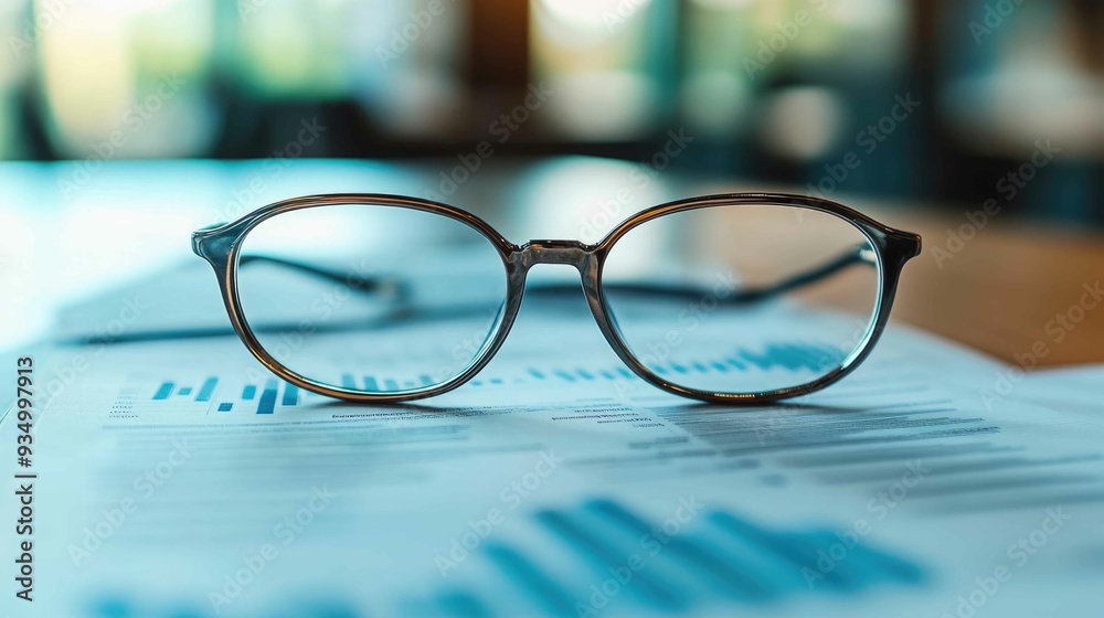 Data Driven Insights: A pair of modern eyeglasses rests atop financial documents, reflecting the clarity and focus needed for successful business analysis. Data Driven Insights: A pair of modern eyeglasses rests atop financial documents, reflecting the clarity and focus needed for successful business analysis.
