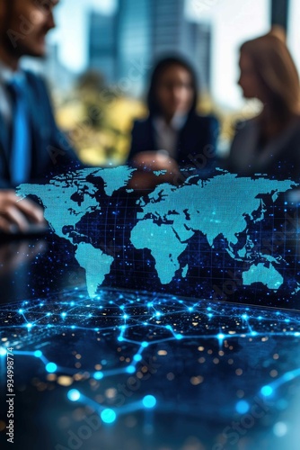 Strategic Economic Decision-Making: Government Officials Discussing Policies Over Digital Map