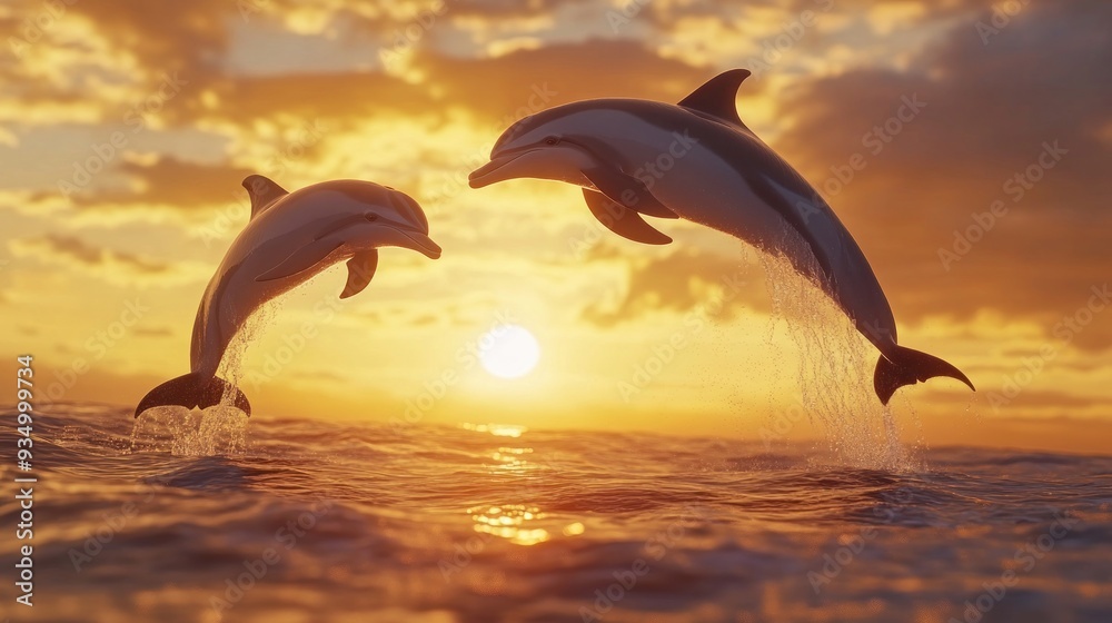 Dolphins Jumping at Sunset