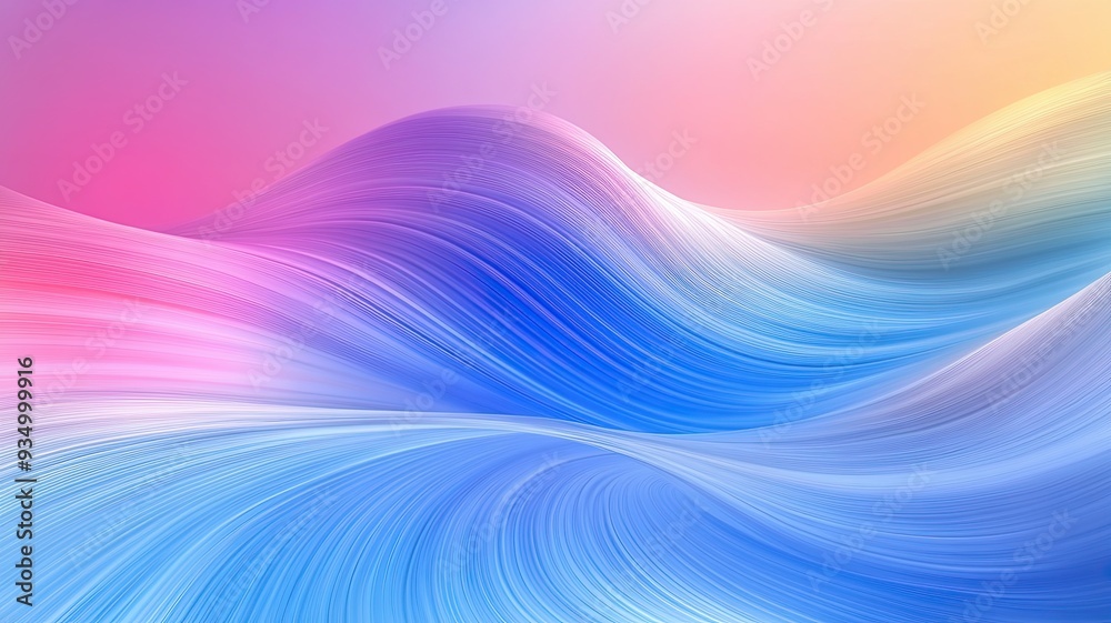 Obraz premium Vibrant Abstract Gradient Waves in Pink and Blue, Colorful abstract waves in a gradient of pink, blue, and purple, creating a fluid and dynamic visual effect. 